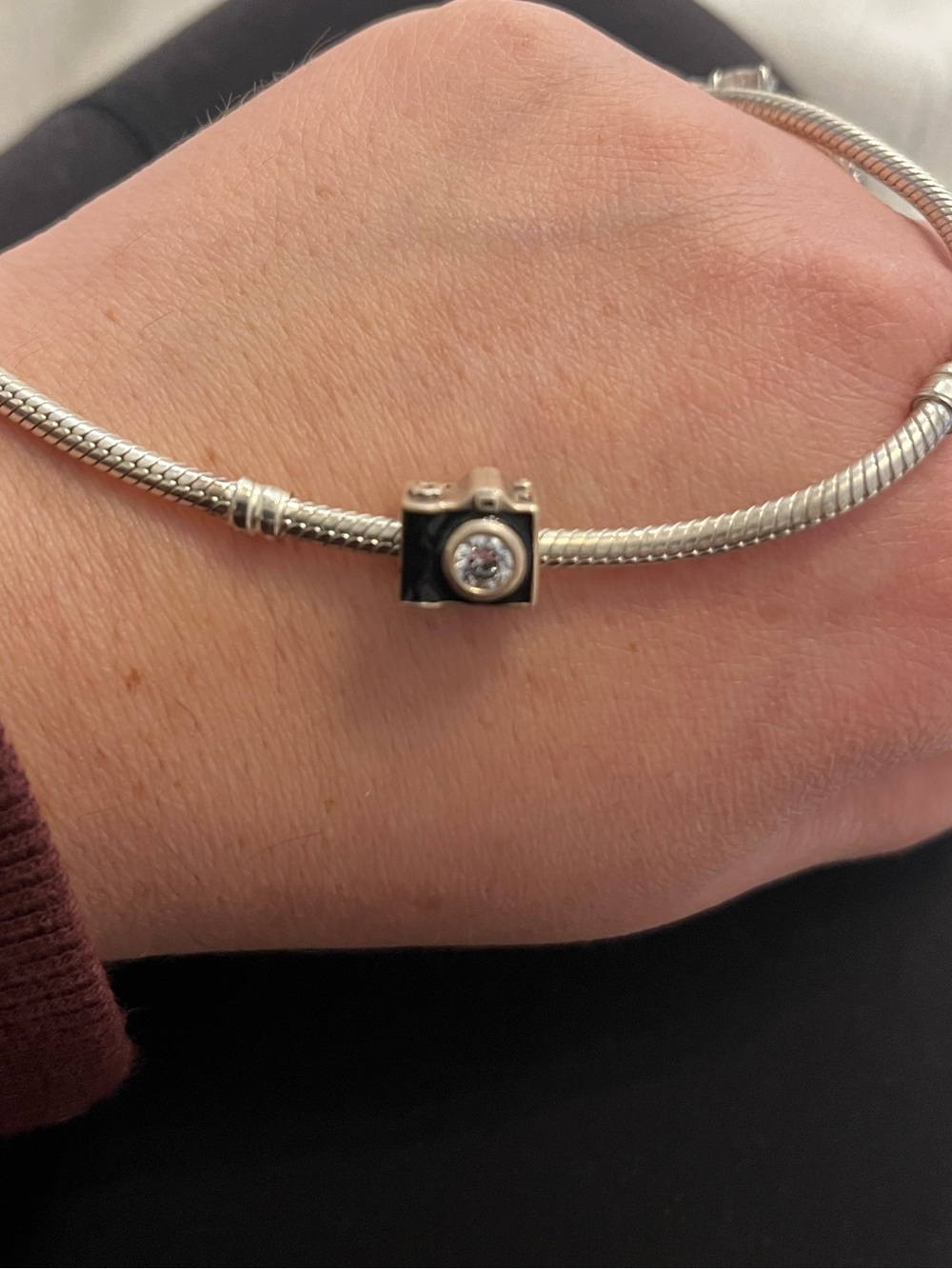 Pandora Classic Black and Silver Cube Camera Charm